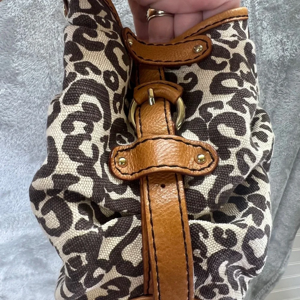 Antonio Melani Leopard Print Canvas‎ Leather Trim Satchel Mob Wife Indie Sleaze
